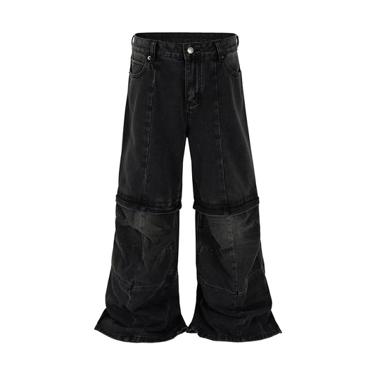 Vintage Washed Distressed Detachable Micro Flared Jeans