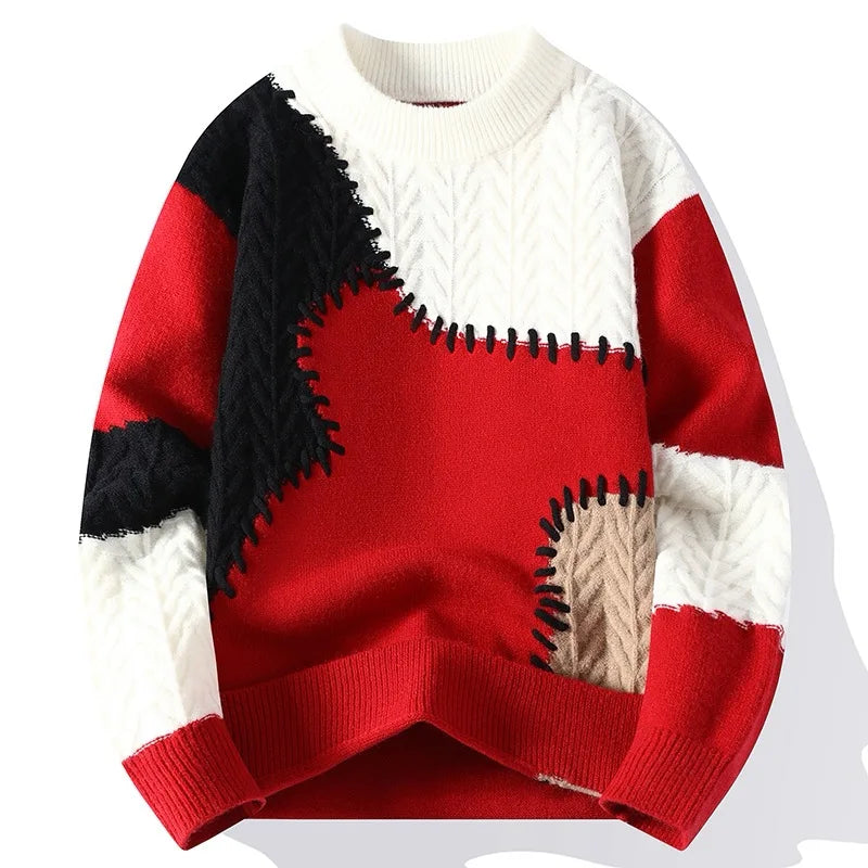 Winter Fashion Sweater Men Patchwork Casual Knit Pullovers