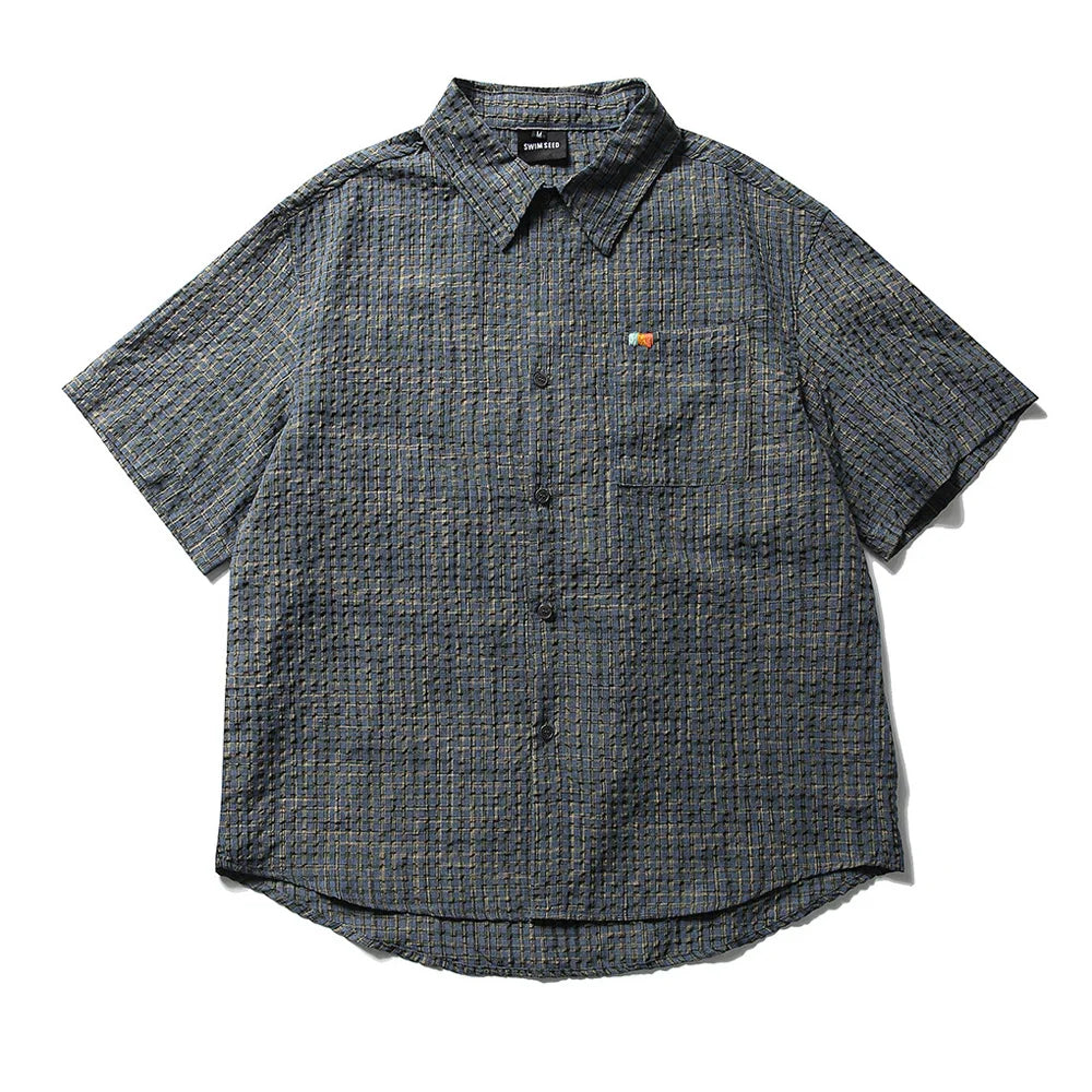 Plaid Short Sleeve Loose Shirt Blouses