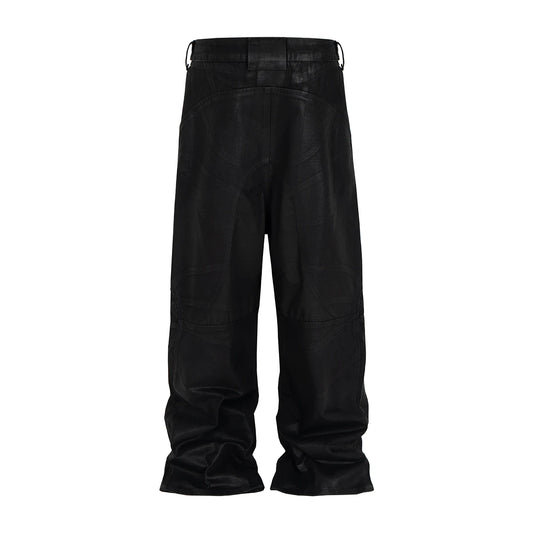 Vintage Coated Wax Black Wide Leg Baggy Cargo Pants