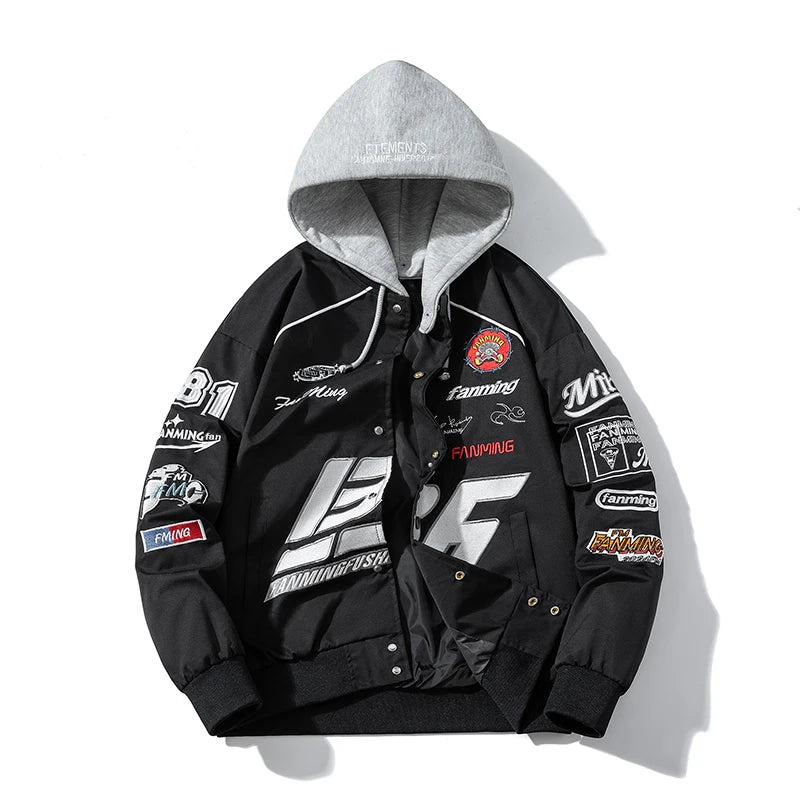 Varsity Jacket Men Letter Embroidery Motorcycle Jacket