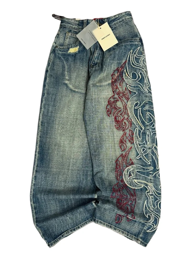 Y2K American Pattern Embroidery Baggy Jeans