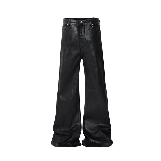Streetwear Black Wax Leather Strecth Trousers