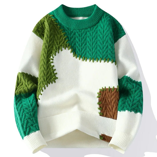 Winter Fashion Sweater Men Patchwork Casual Knit Pullovers