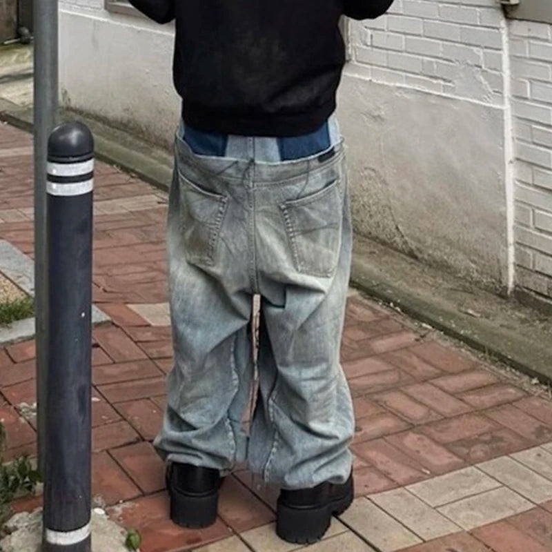 CUT-UP Double-Layer Double Waist Patchwork Baggy Jeans