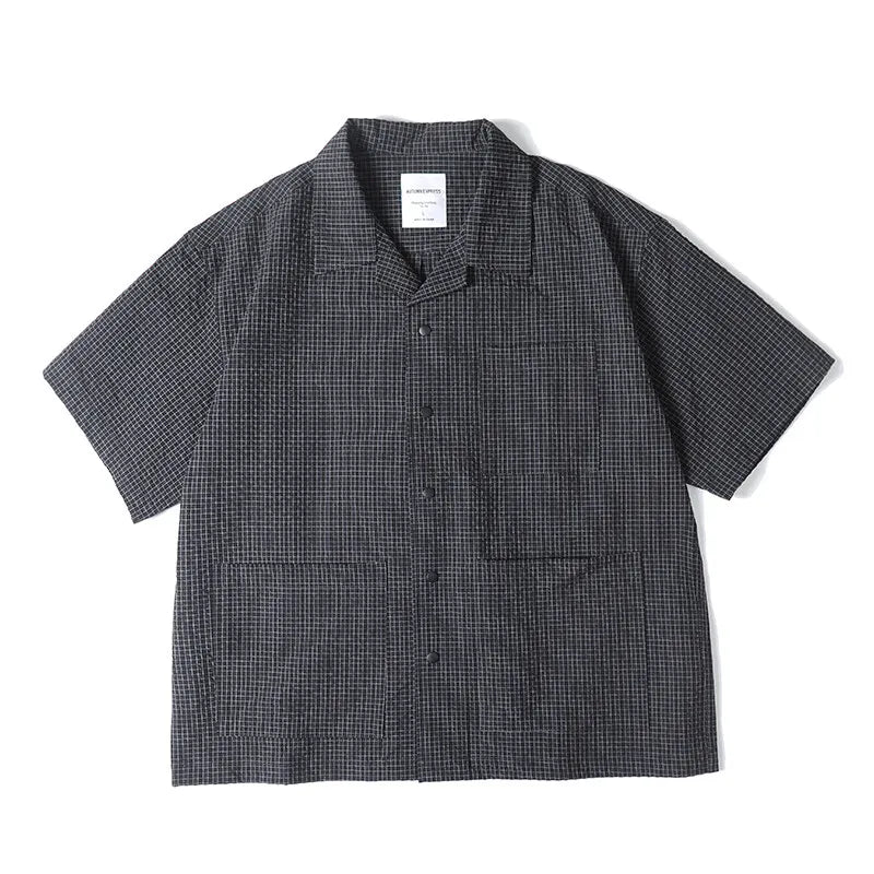 Outdoor Men Short Sleeve Summer Streetwear Plaid Blouse Shirts