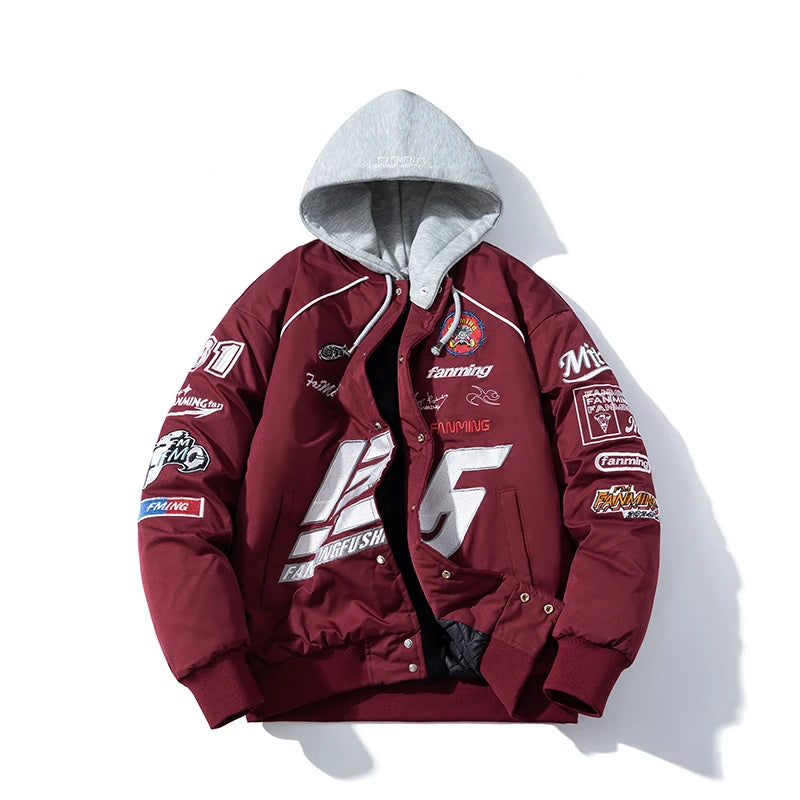 Varsity Jacket Men Letter Embroidery Motorcycle Jacket