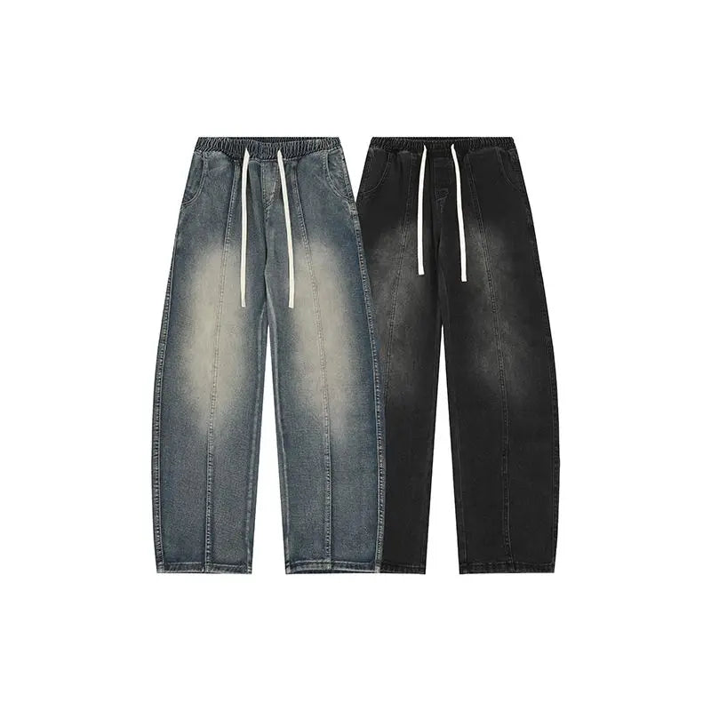 Straight Tube Retro Wide Leg Loose Washed Drawstring Casual Long Pants