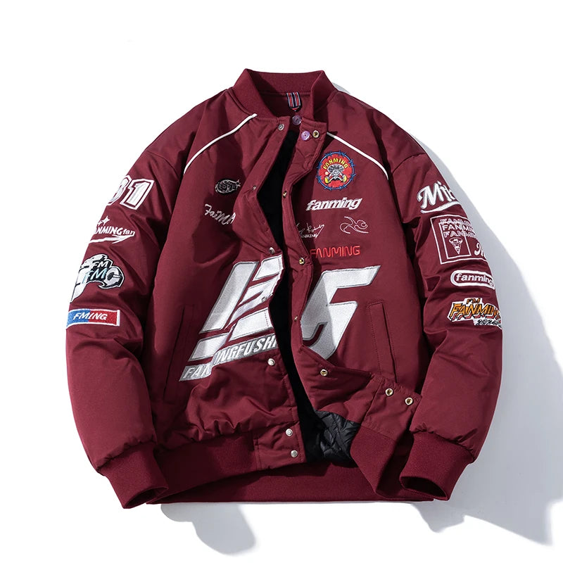 Varsity Jacket Men Letter Embroidery Motorcycle Jacket