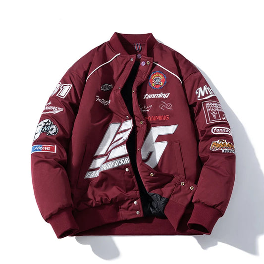 Varsity Jacket Men Letter Embroidery Motorcycle Jacket