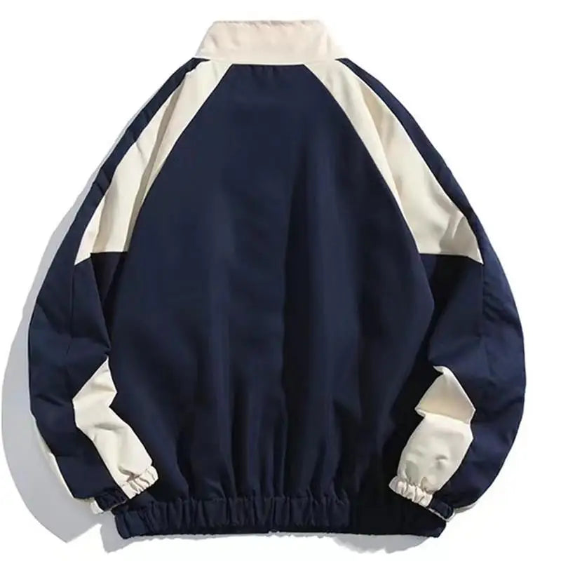 Men High Street Patchwork Black Windbreaker Jackets