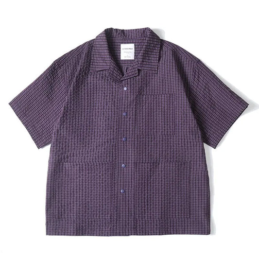 Outdoor Men Short Sleeve Summer Streetwear Plaid Blouse Shirts