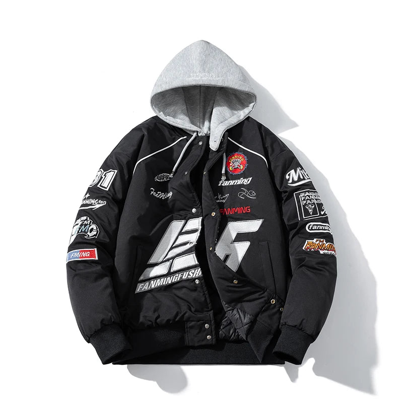 Varsity Jacket Men Letter Embroidery Motorcycle Jacket